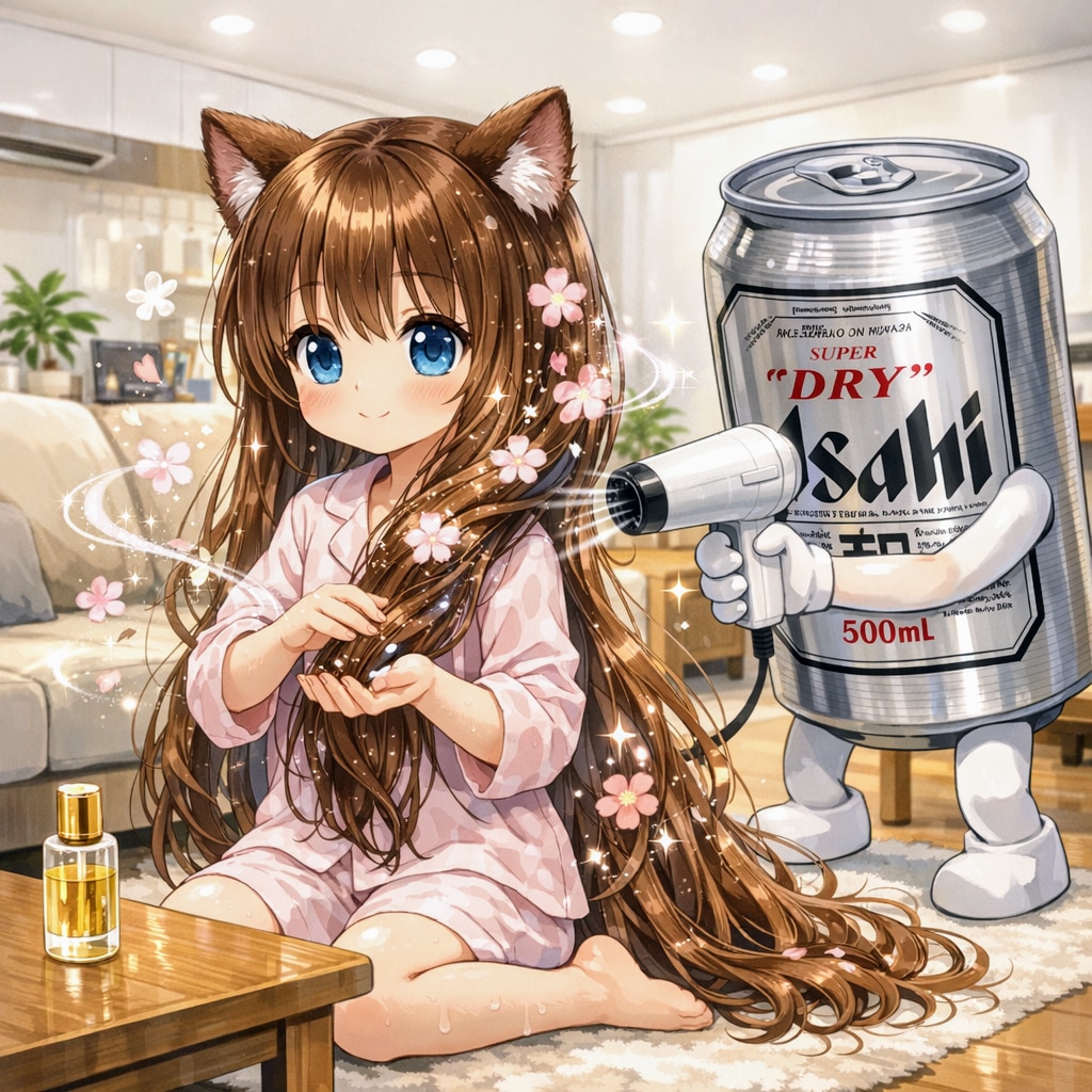 ヘアオイルを塗る小さな女の子