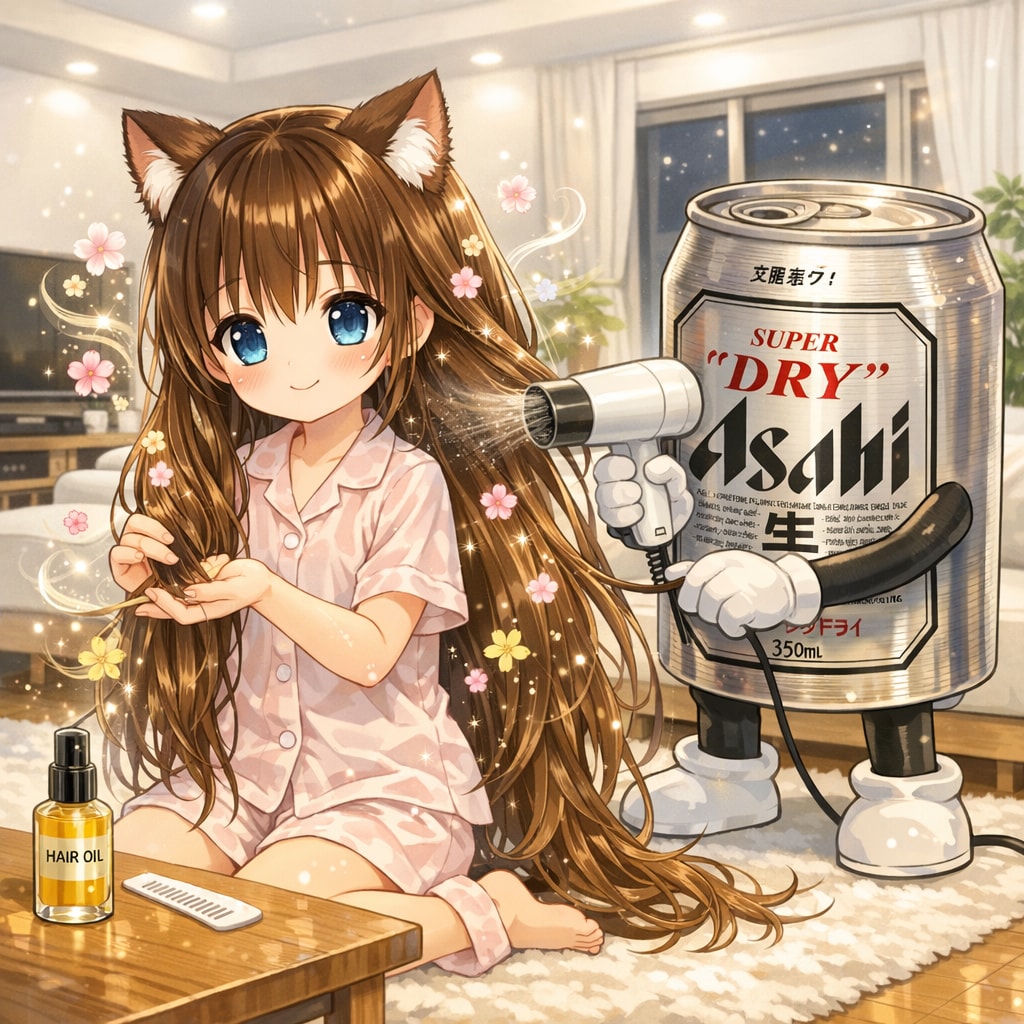 ヘアオイルを塗る小さな女の子