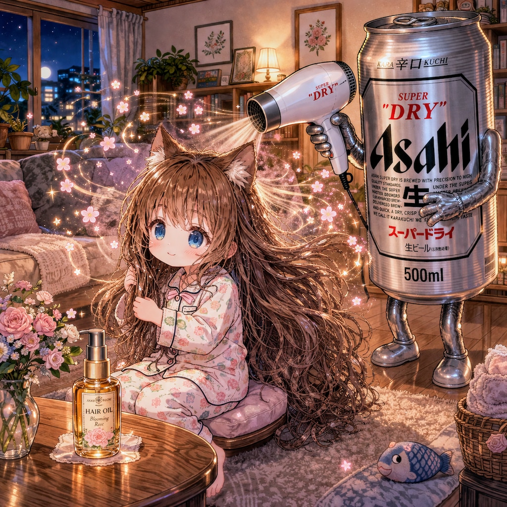 ヘアオイルを塗る小さな女の子