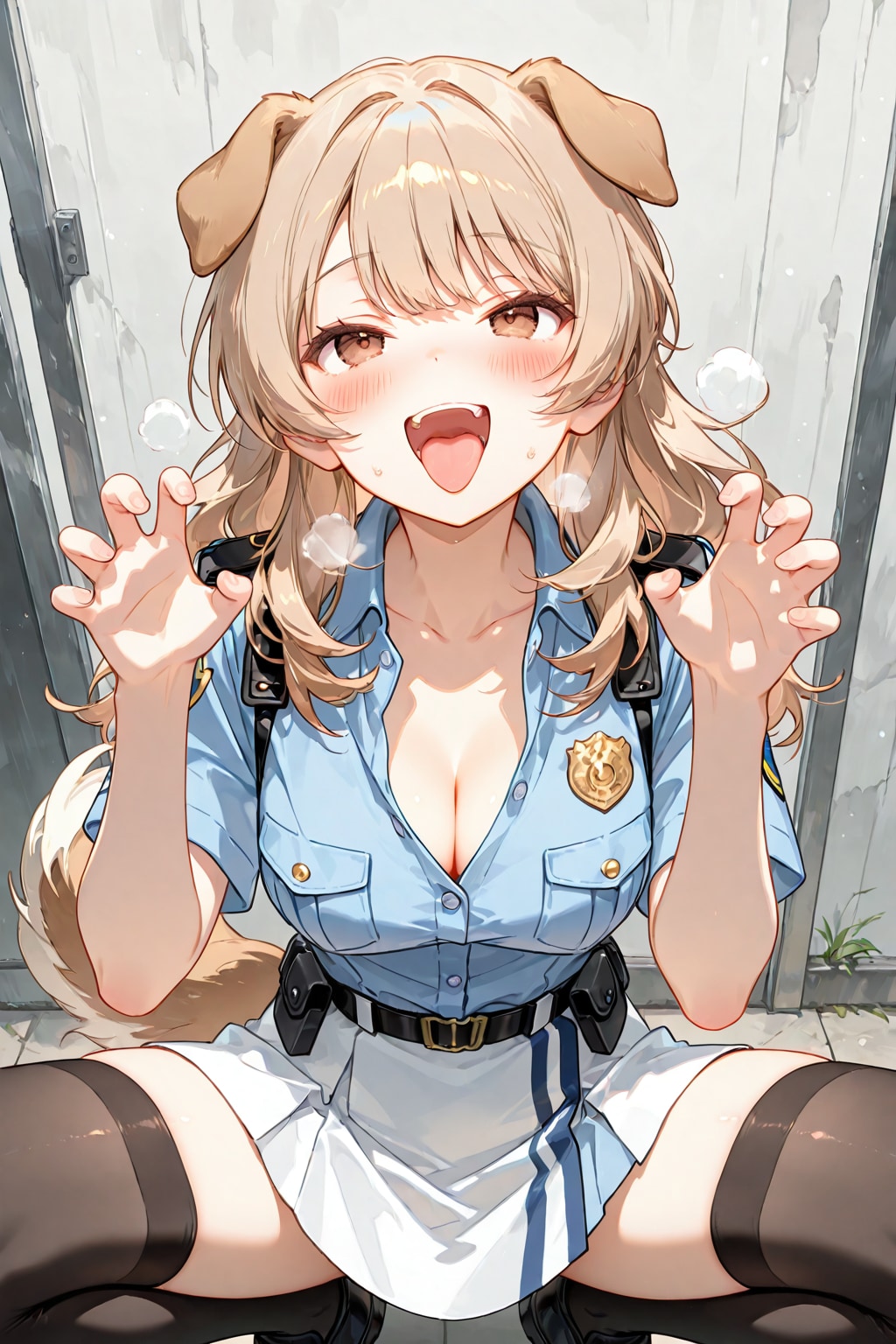 名探偵と警察犬（？）『待て！　伏せ！！』黒ニーソ＆白ニーソ | の人気AIイラスト・グラビア