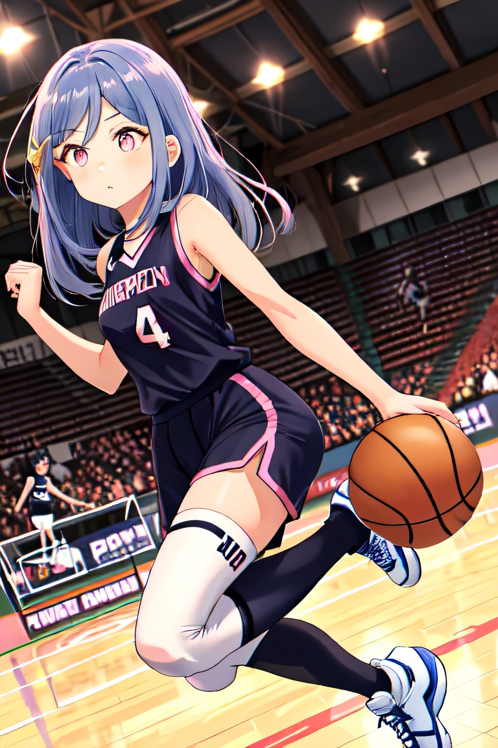 青髪ロングでユニフォームの少女