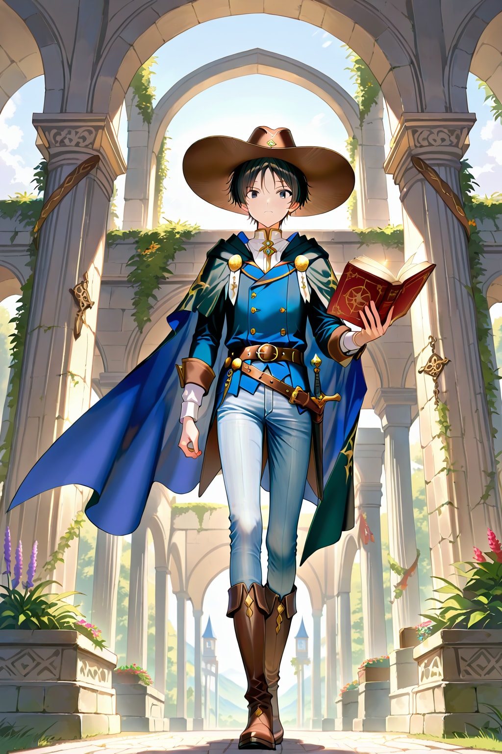ファンタジー遺跡地下、アニメ風青年男性魔術士1-2-2-2 | の人気AIイラスト・グラビア