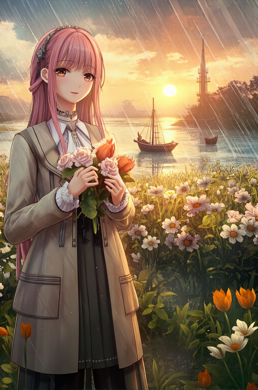 雨の日に花を摘む