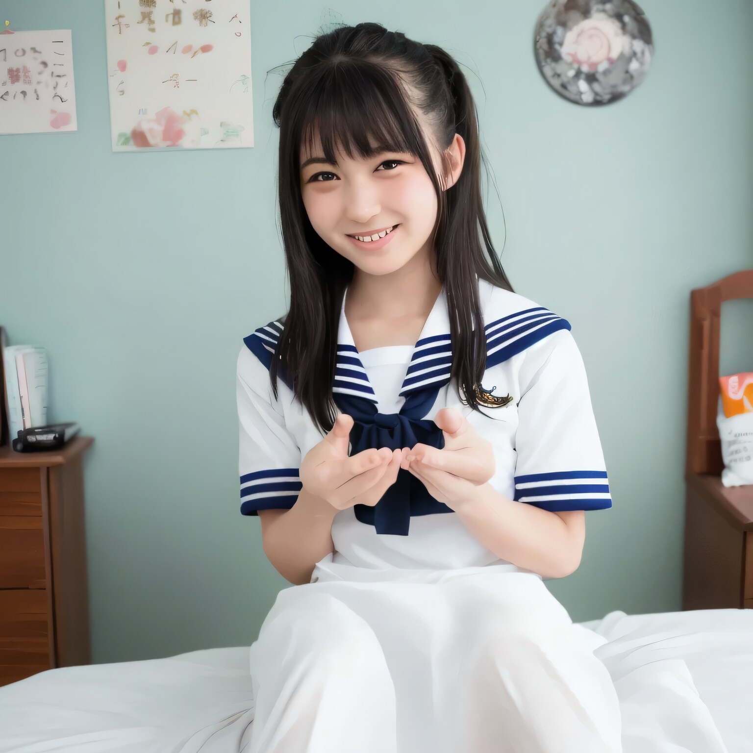 黒髪ロングで寝室の美女３２ | の人気AIイラスト・グラビア