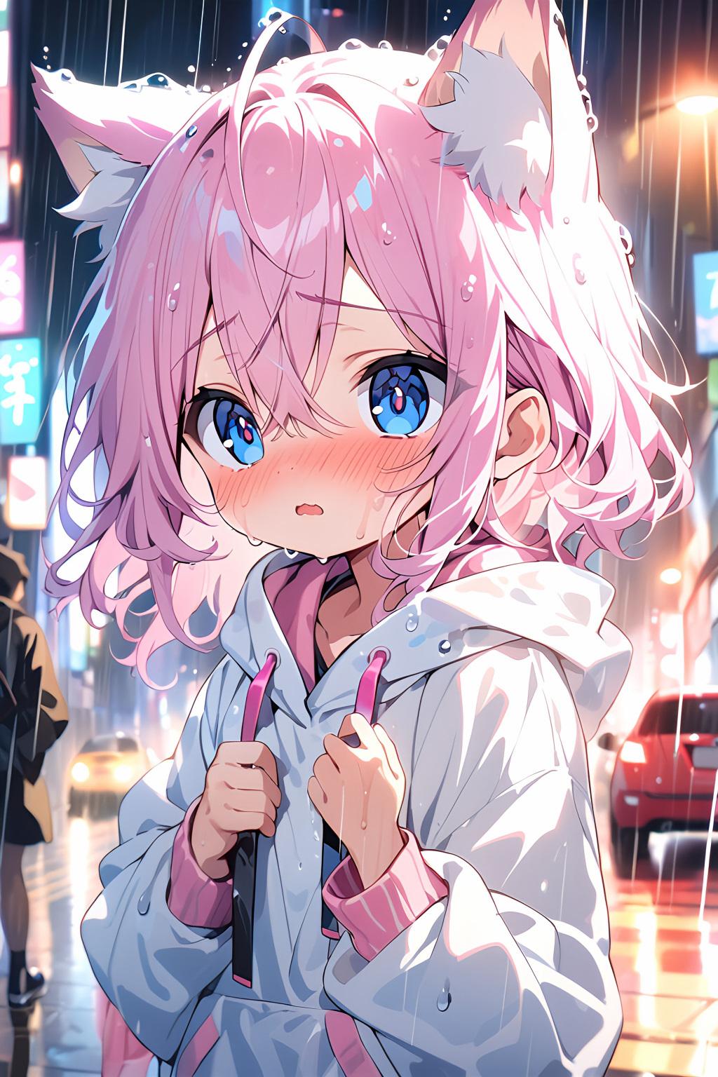 雨と猫耳の少女　 VEGA | の人気AIイラスト・グラビア