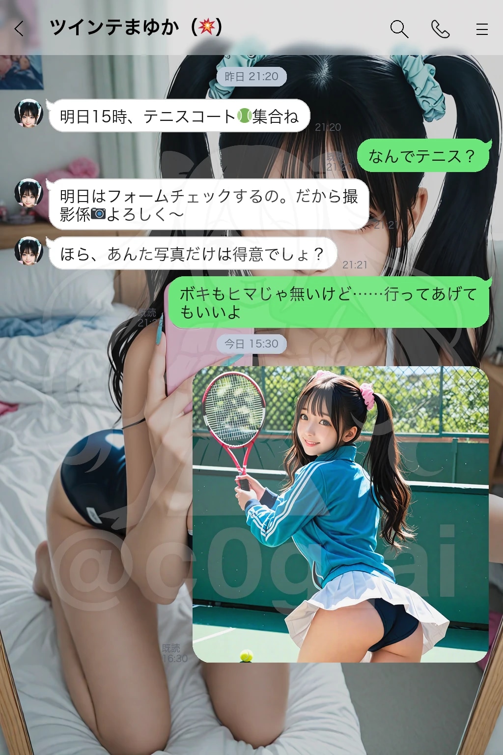 オタクくんにテニスのフォームチェックで撮影させる眞由香