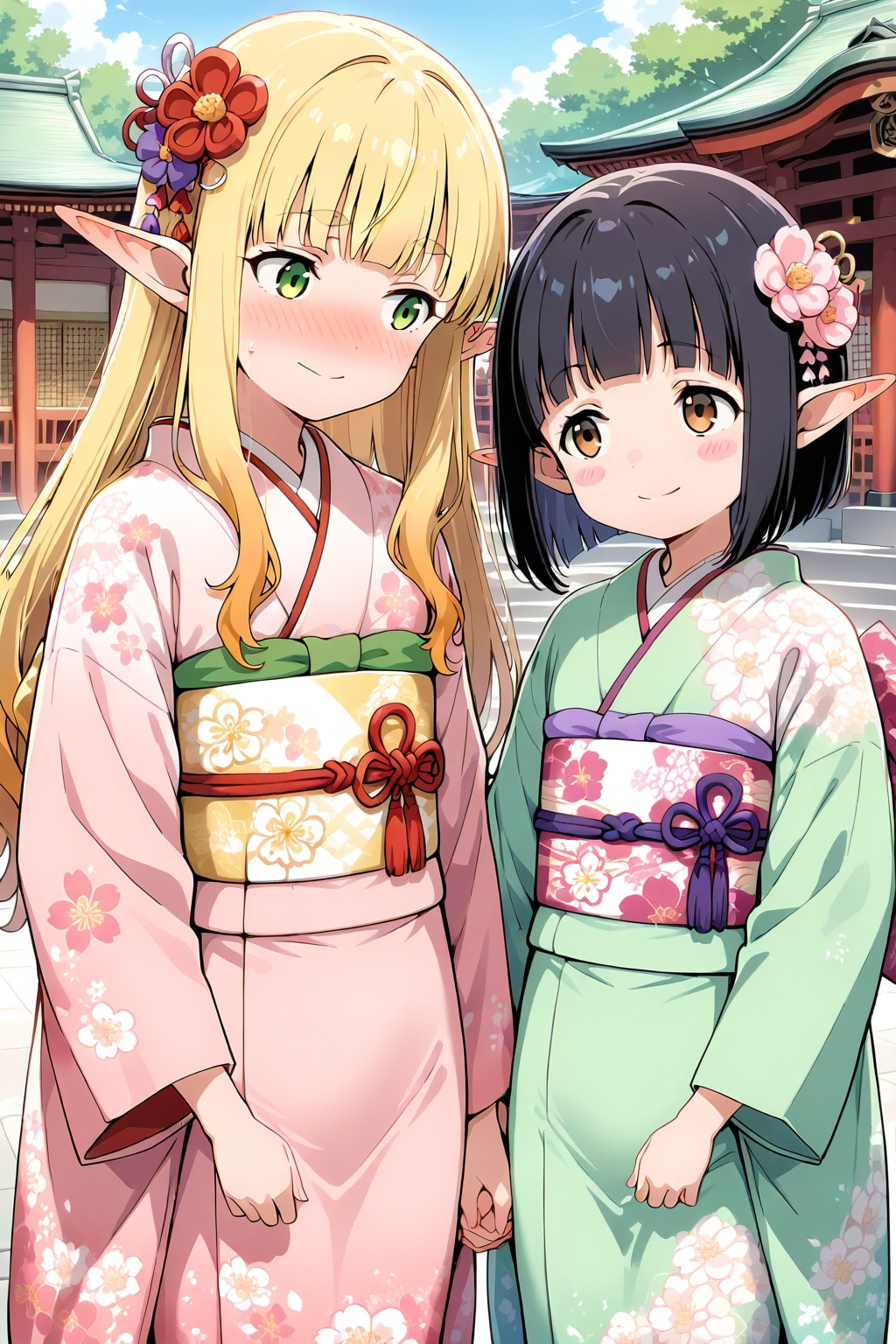 エルフと黒髪　初詣01