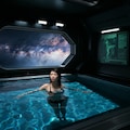 宇宙船内のプールで泳ぐ美女 8枚目