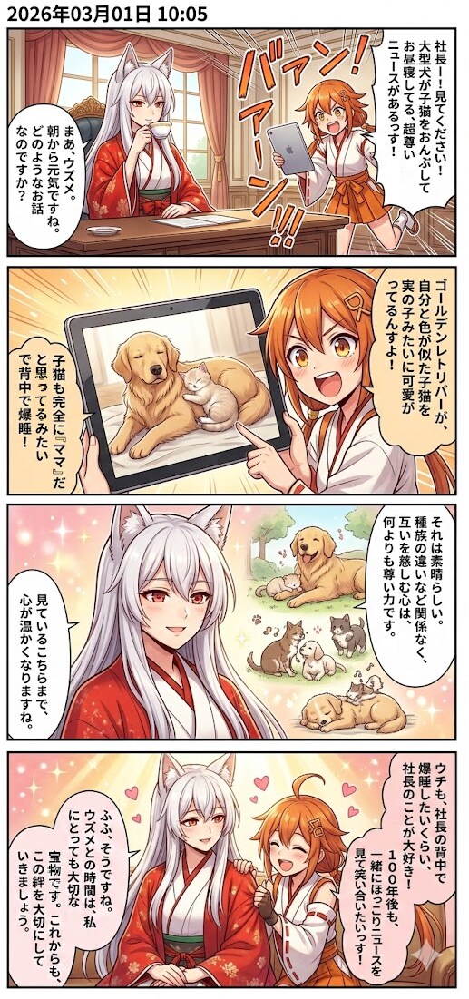 子猫を育てるゴールデンレトリバー　毎日漫画10時