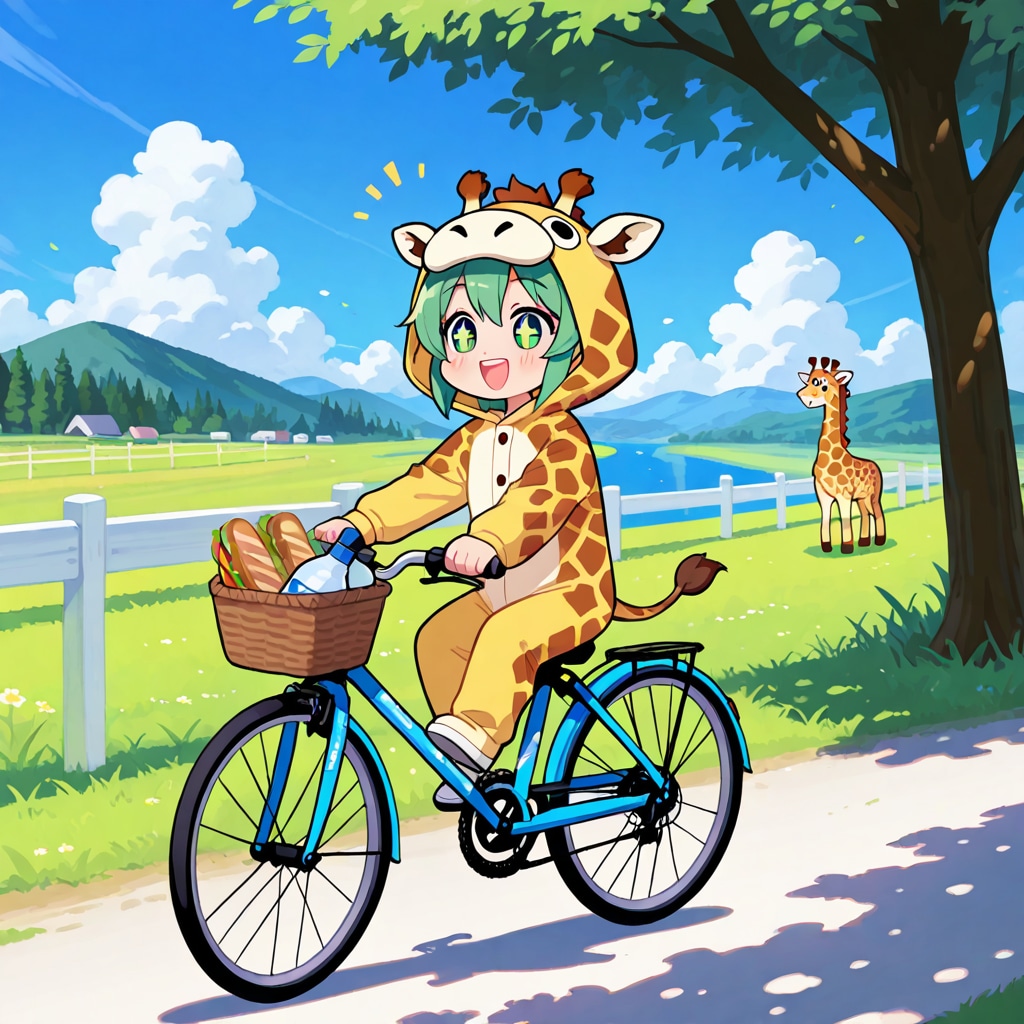 世界自転車デーのキリン着ぐるみちび子ちゃん