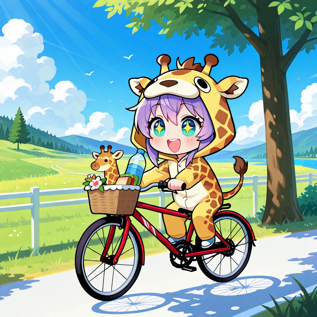 世界自転車デーのキリン着ぐるみちび子ちゃん | の人気AIイラスト・グラビア