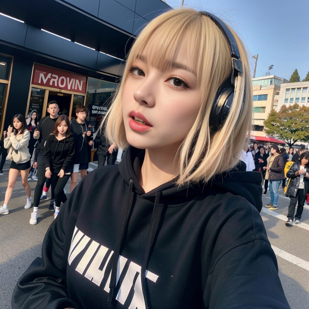 ギターを弾くパーカー女子