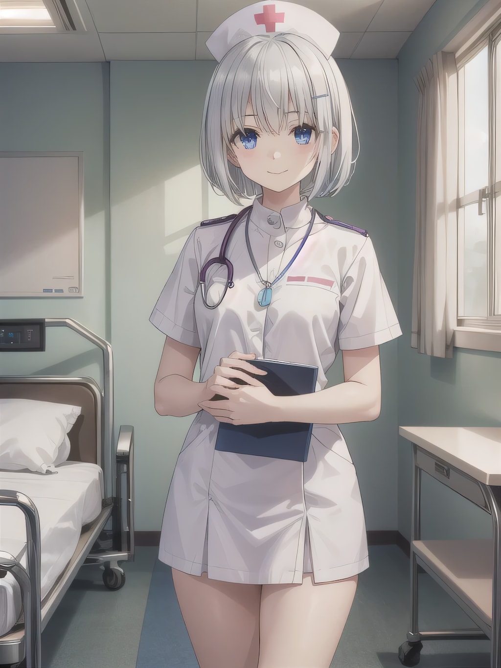 銀髪ボブで白衣の少女