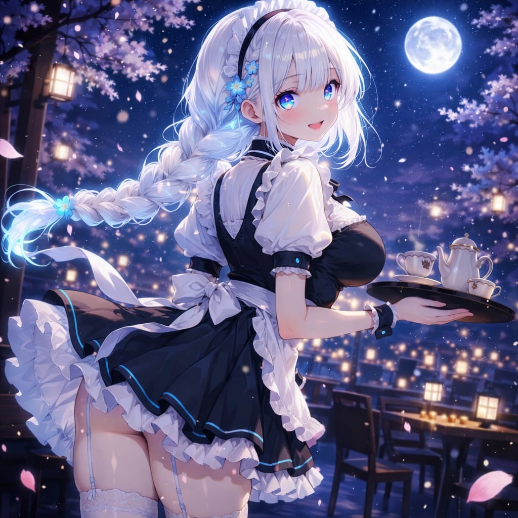 夜桜のオープンカフェ