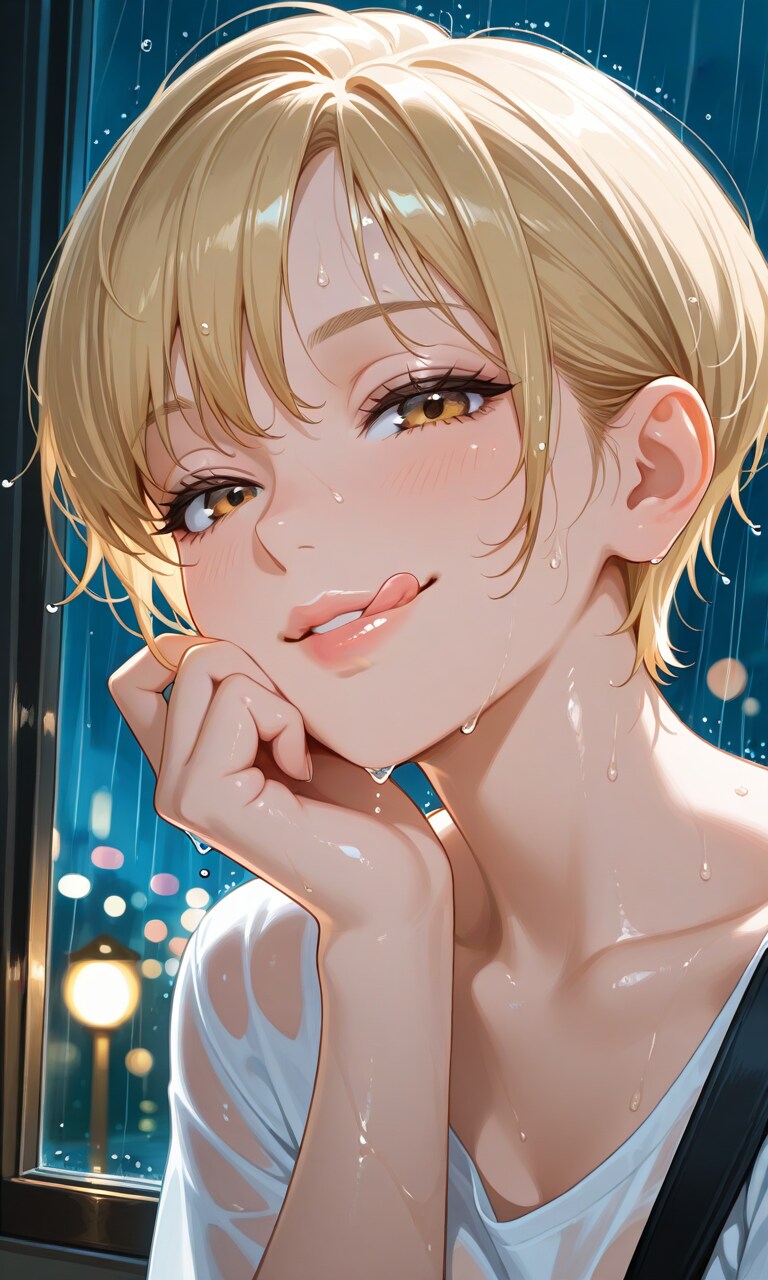 雨に濡れる双子ギャル