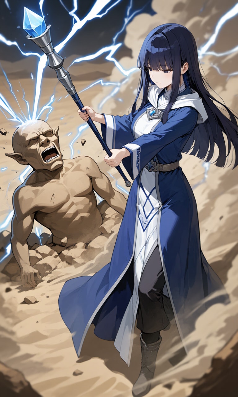 灼砂の戦場、蒼き魔法が穿つ ― ミスティック・ブルー | の人気AIイラスト・グラビア