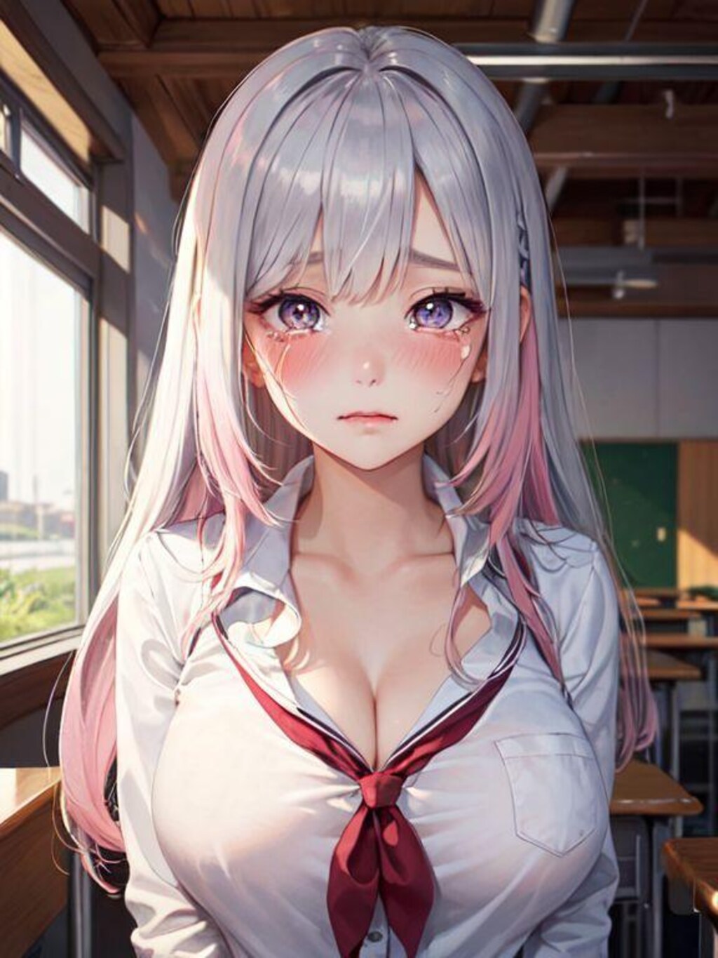 涙目銀髪女の子