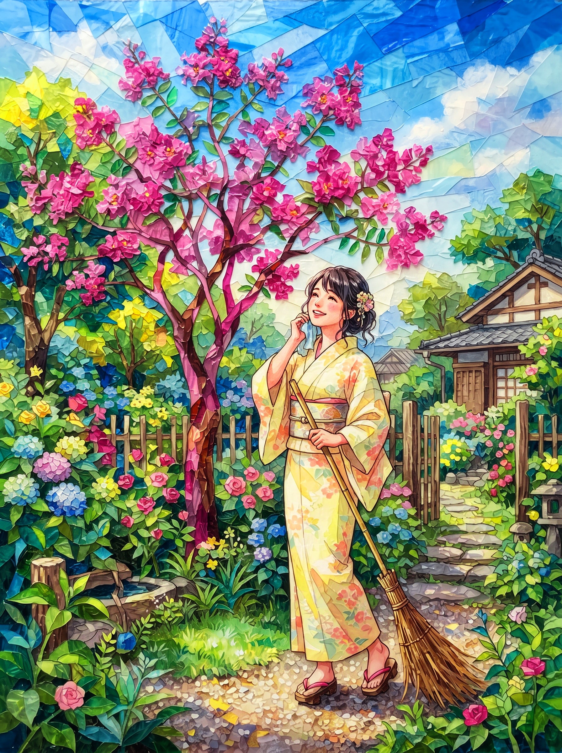 百日紅と庭掃除と和夢さん | の人気AIイラスト・グラビア