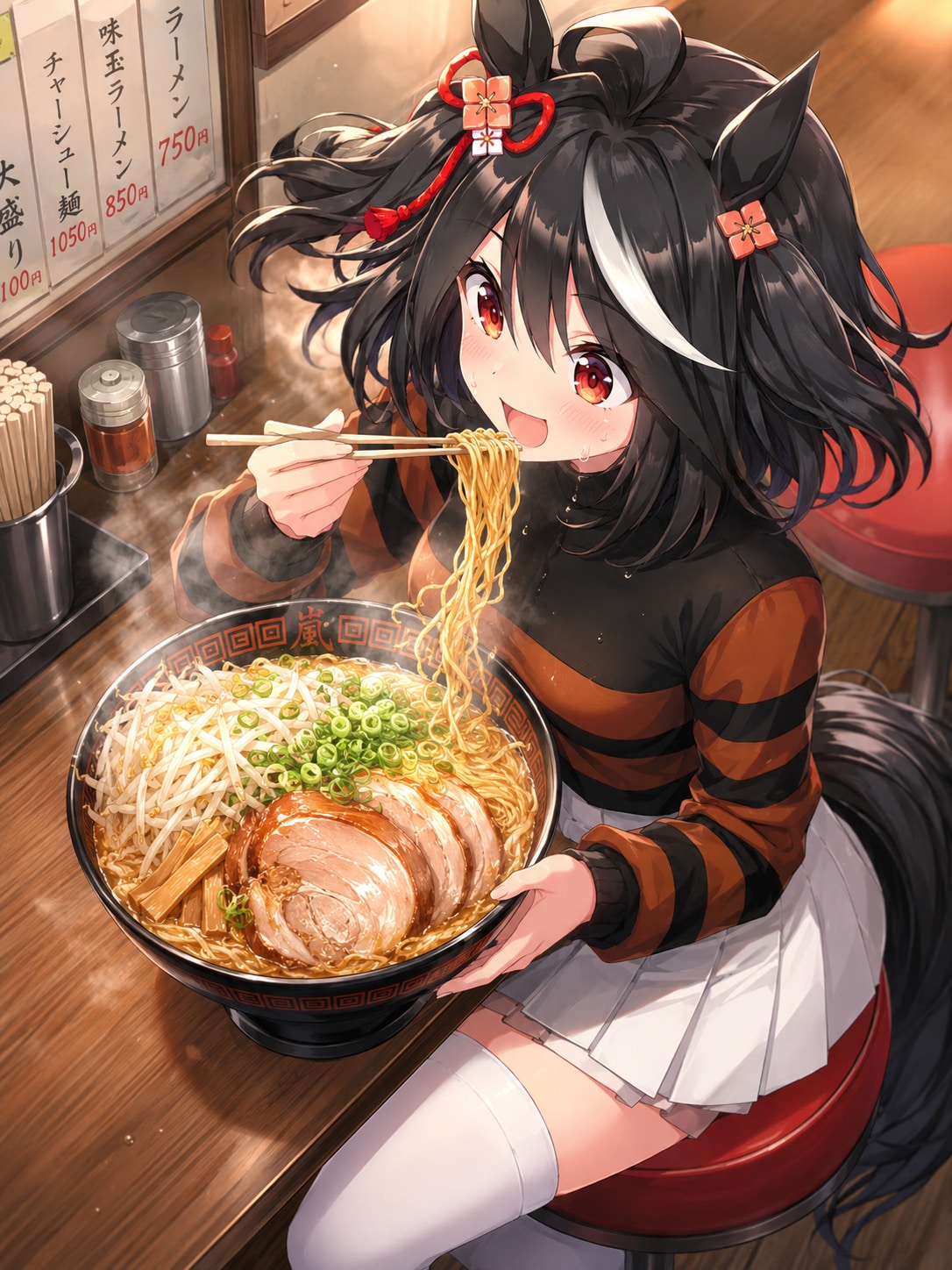 ラーメンを食べるキタサンブラック
