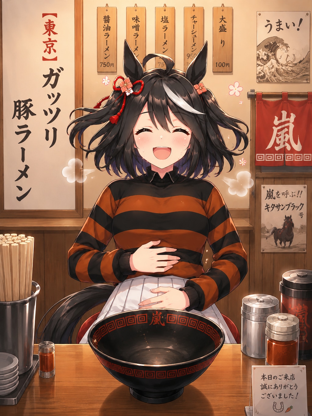 ラーメンを食べるキタサンブラック