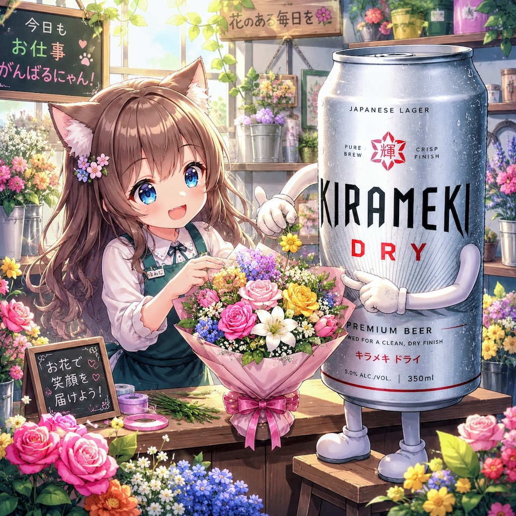 花束を作る小さな女の子