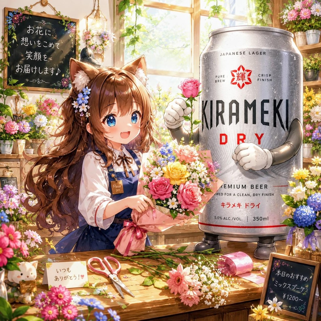 花束を作る小さな女の子