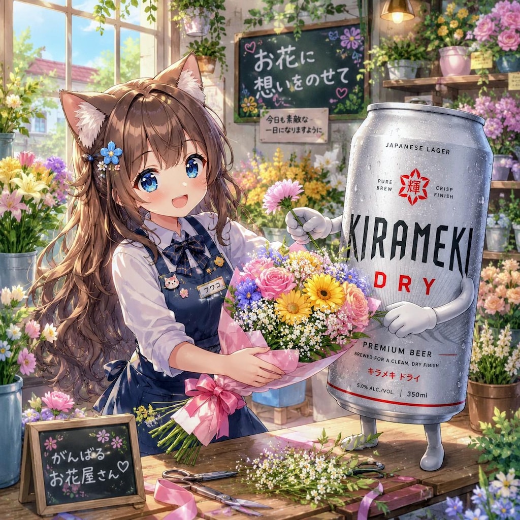 花束を作る小さな女の子