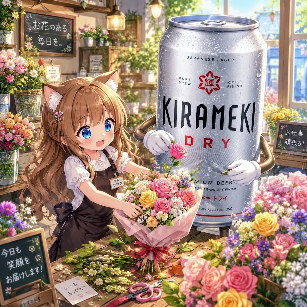 花束を作る小さな女の子