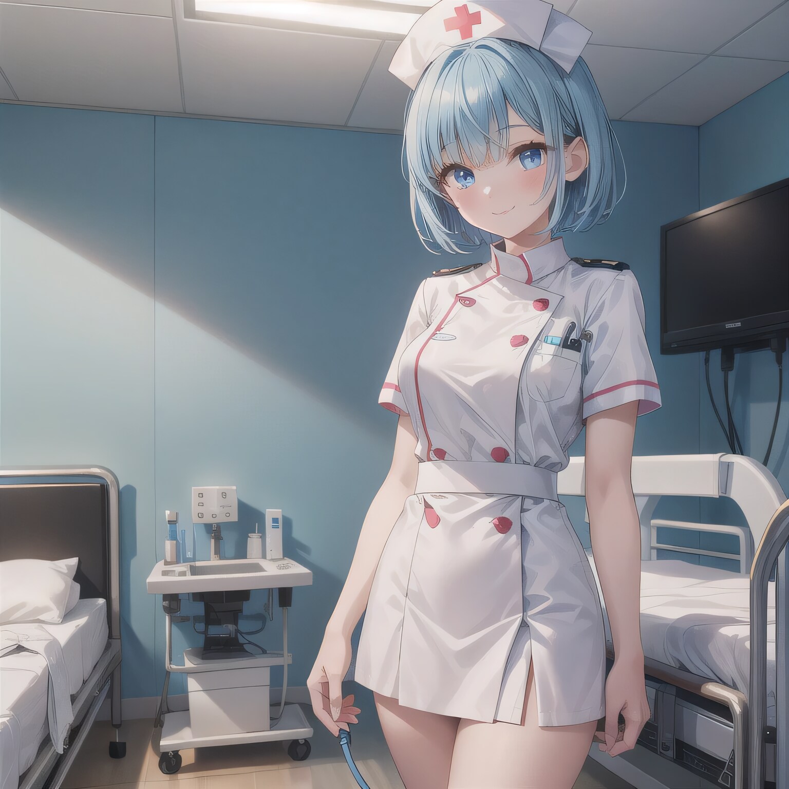 青髪ボブで白衣の少女２ | の人気AIイラスト・グラビア