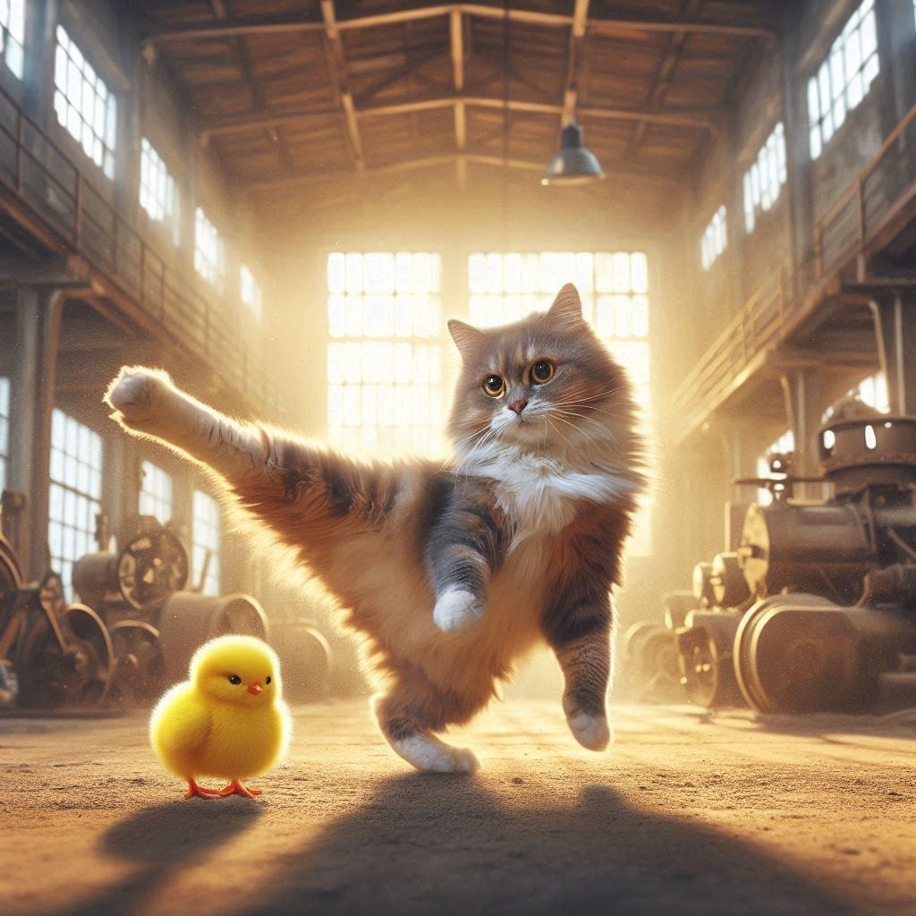 ひよこの選別をする35世紀の猫