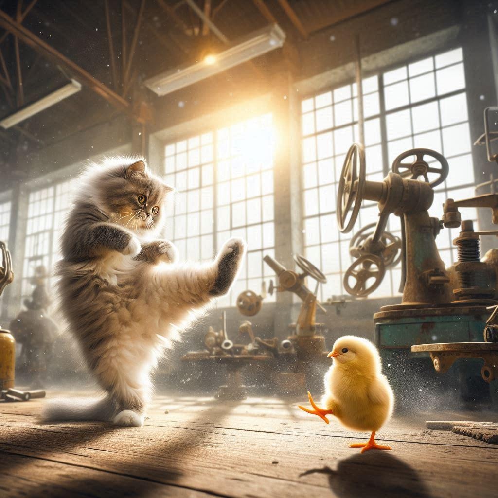 ひよこの選別をする35世紀の猫