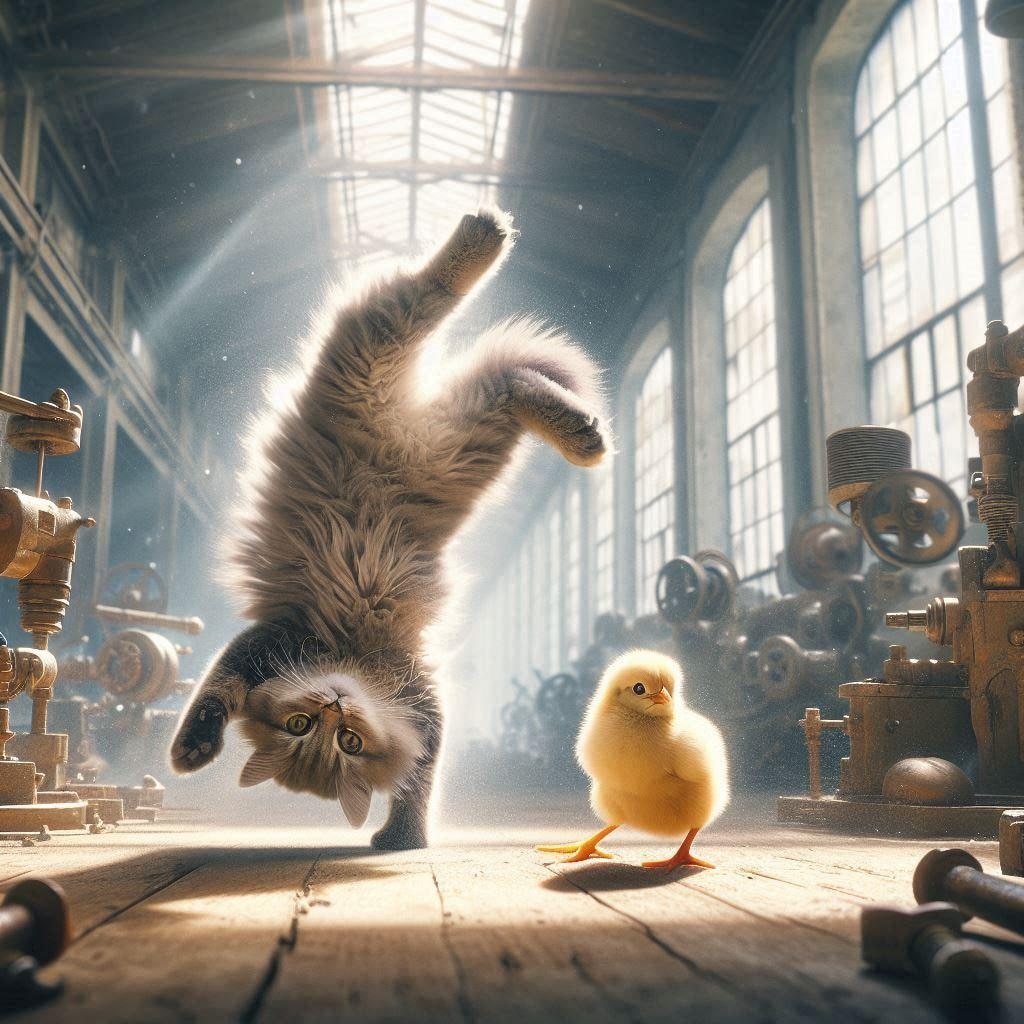 ひよこの選別をする35世紀の猫