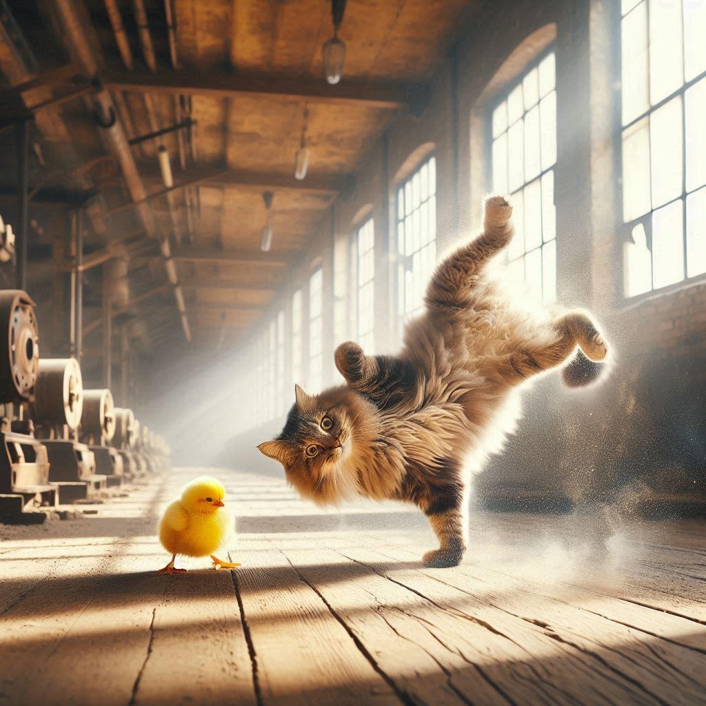 ひよこの選別をする35世紀の猫