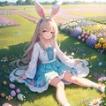 花畑でイースターエッグを集めるウサギ少女 9枚目