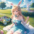 花畑でイースターエッグを集めるウサギ少女 10枚目