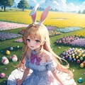 花畑でイースターエッグを集めるウサギ少女 4枚目