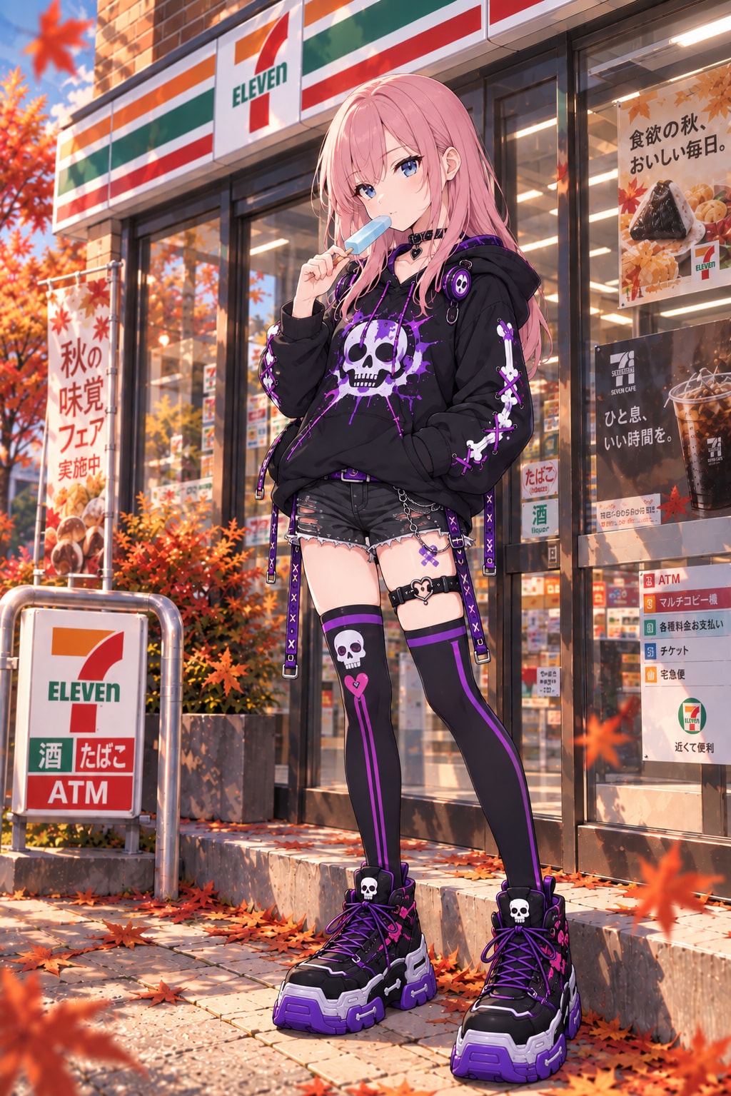 秋色コンビニ、ひと休み。