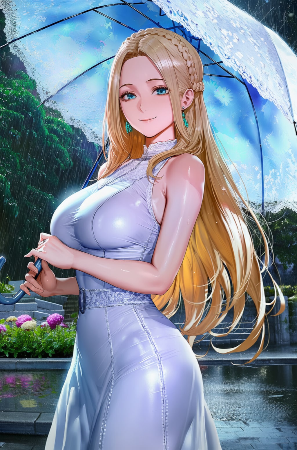 セレスティア王妃様は雨の中傘をさして歩いた経験がないそうで、散歩のあいだ終始楽しそうにしておられた☔☺️♥️