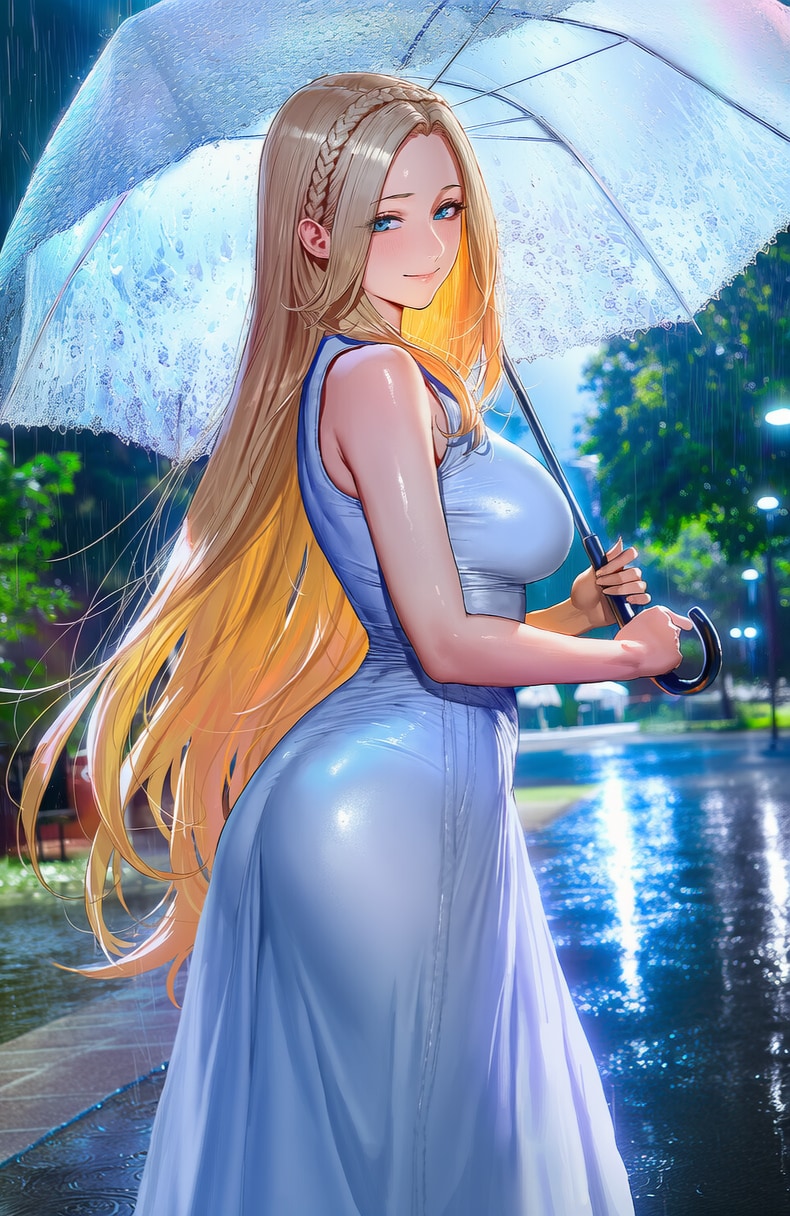 セレスティア王妃様は雨の中傘をさして歩いた経験がないそうで、散歩のあいだ終始楽しそうにしておられた☔☺️♥️ | の人気AIイラスト・グラビア