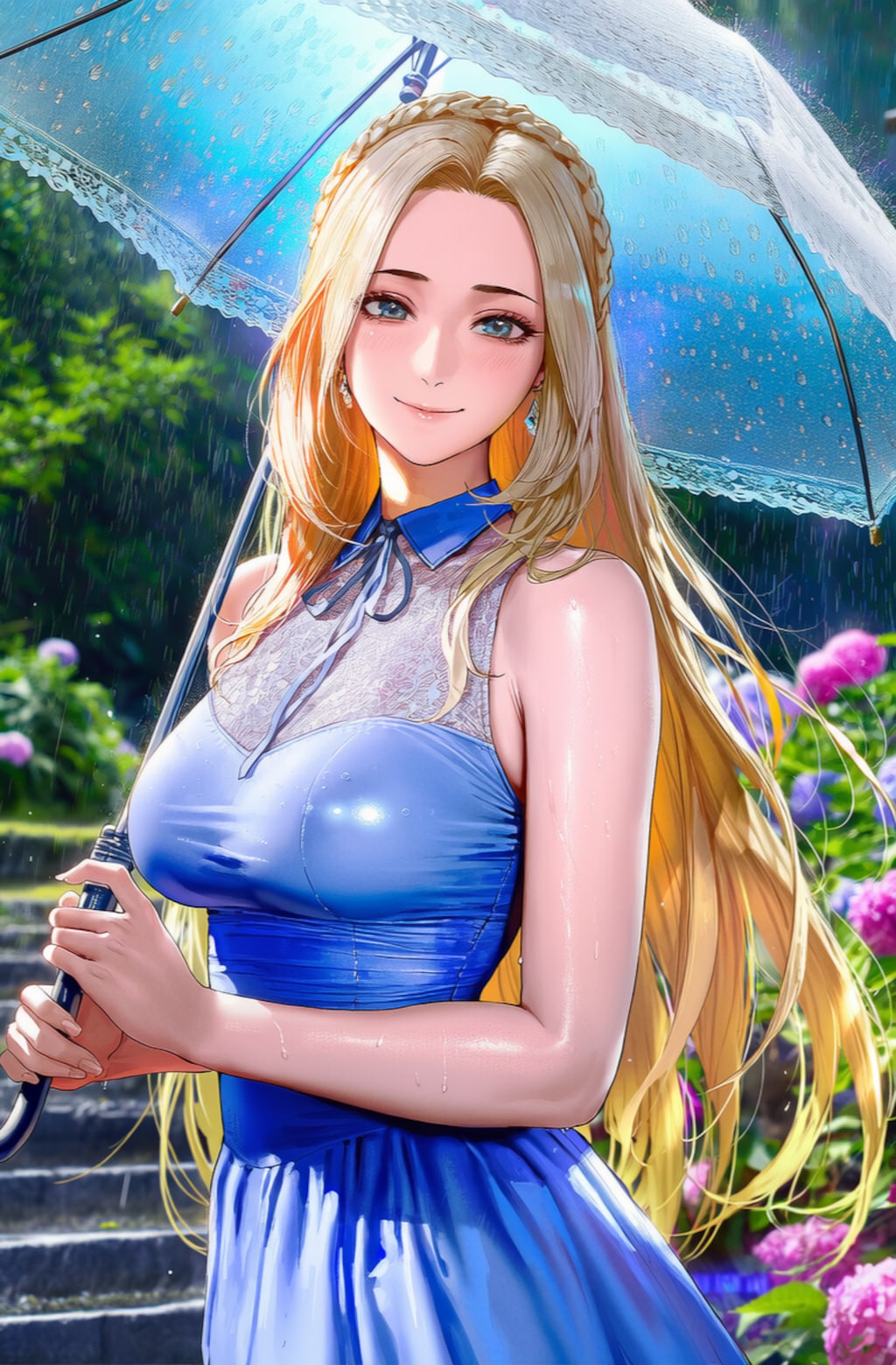 セレスティア王妃様は雨の中傘をさして歩いた経験がないそうで、散歩のあいだ終始楽しそうにしておられた☔☺️♥️