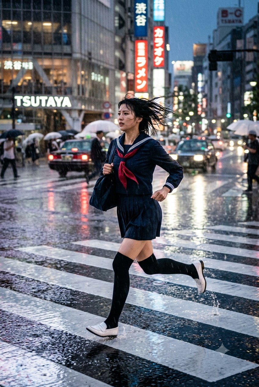 土砂降り疾走JK