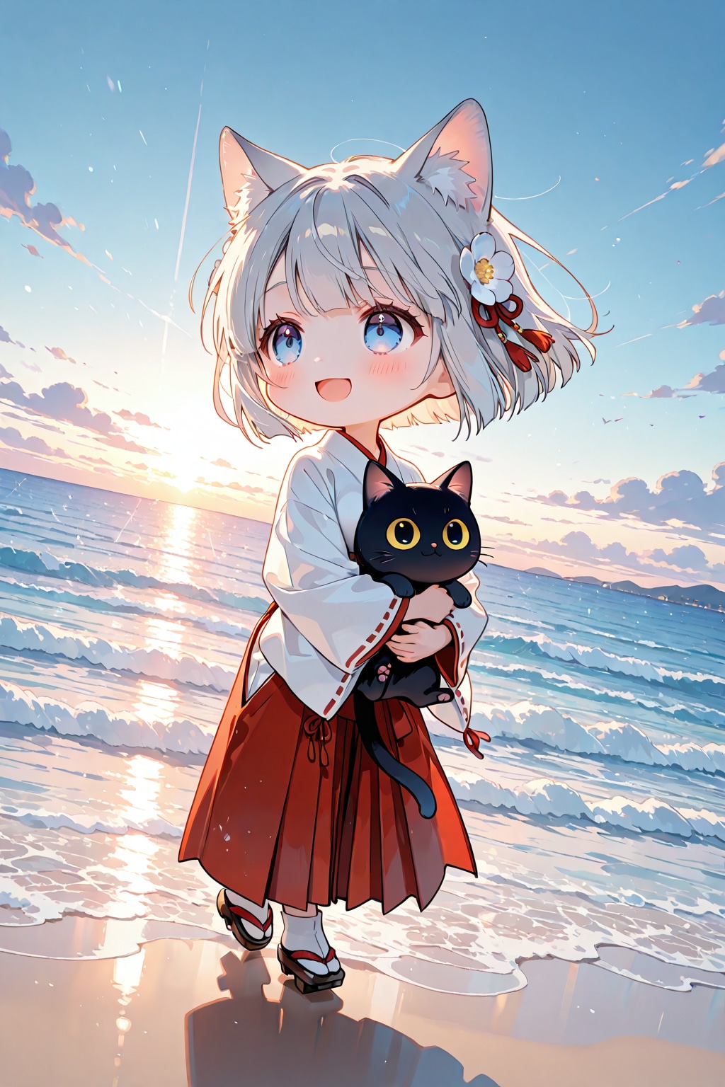 久しぶりに海に来た猫巫女様 | の人気AIイラスト・グラビア
