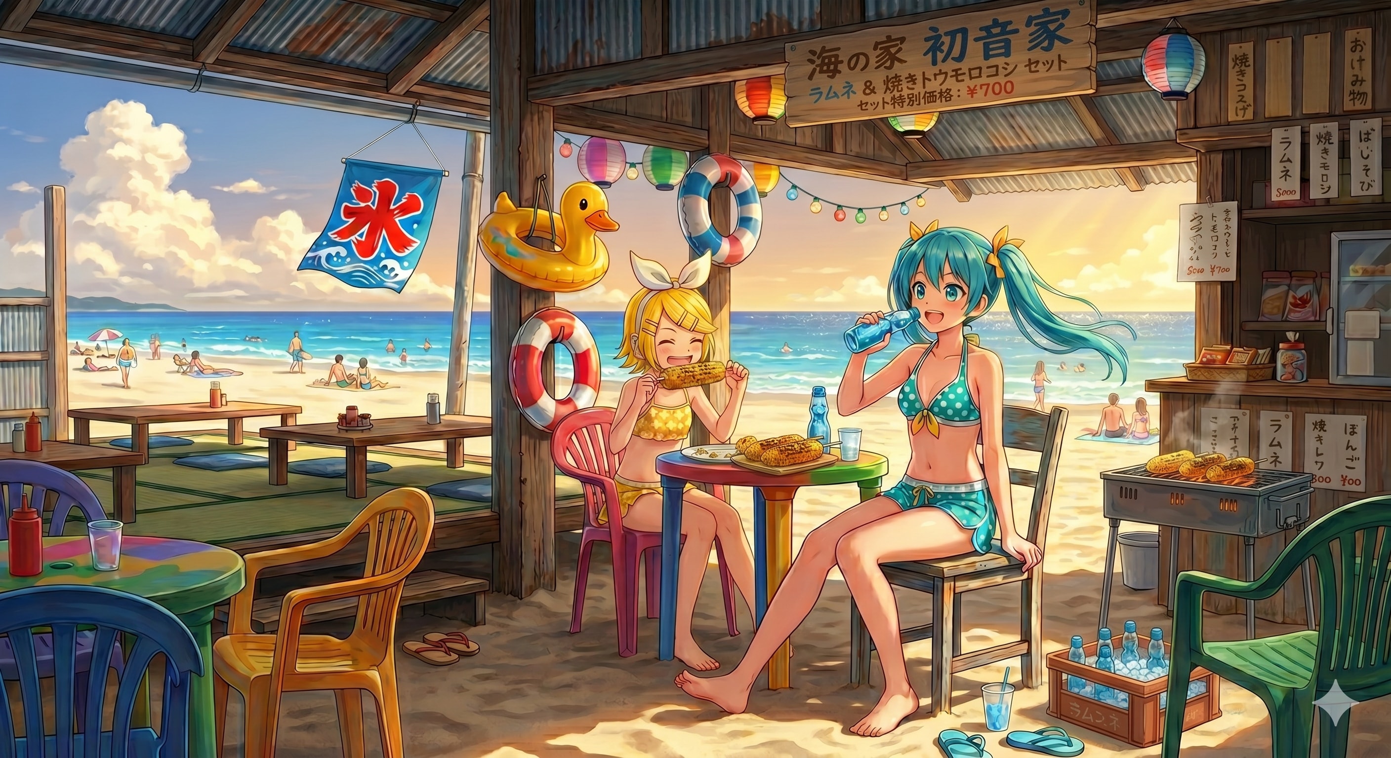 海の家にミクさんとリンさん⛱️
