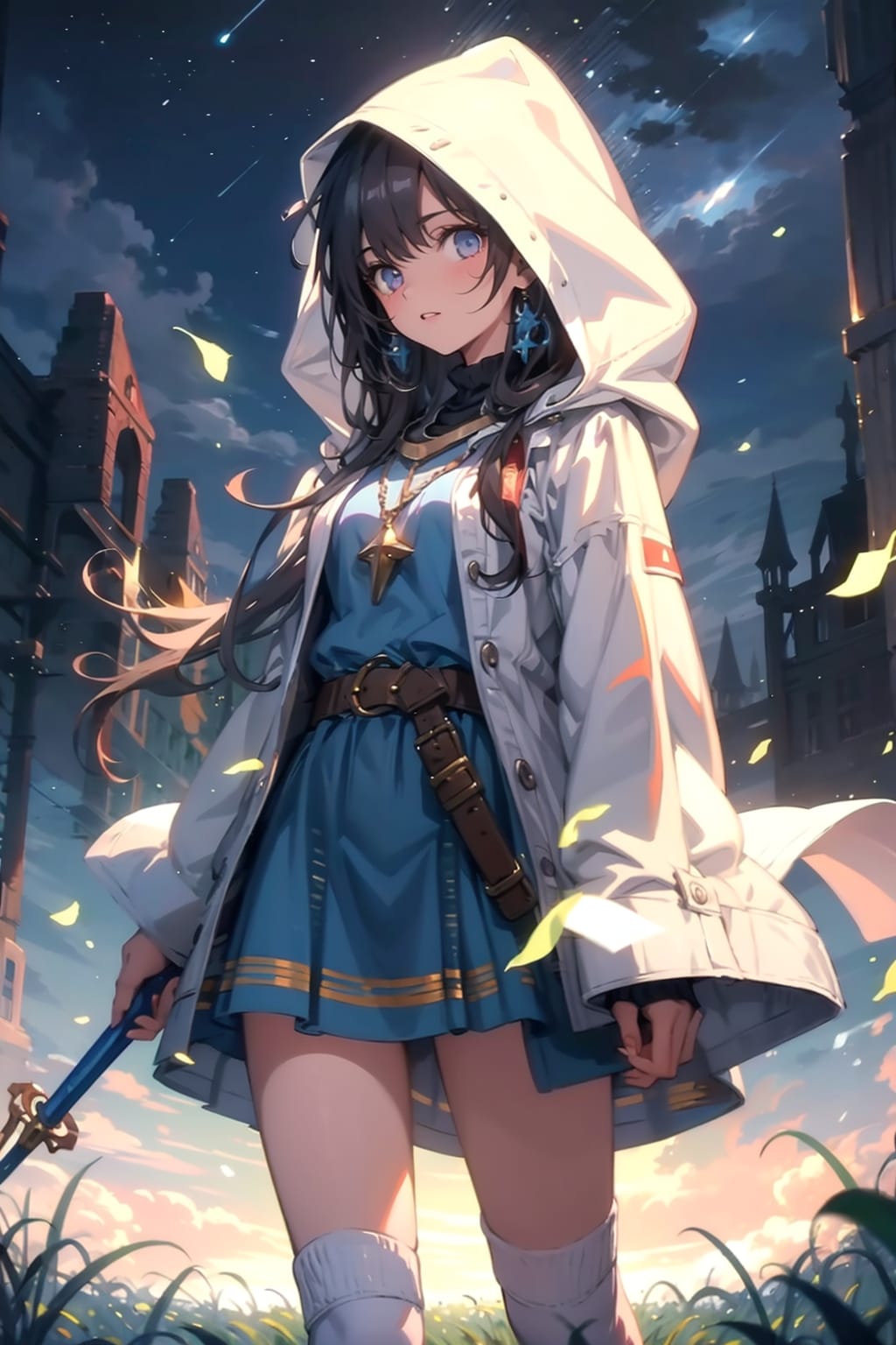 夜、街の周囲を見回っている魔法使い