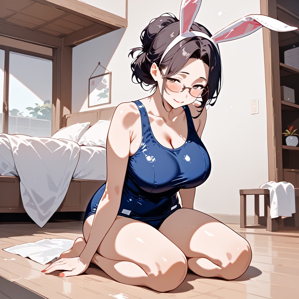 スク水バニーメガネ熟女