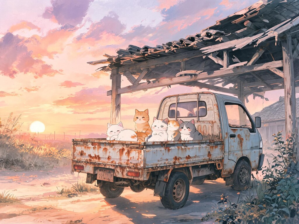 軽トラと夕陽