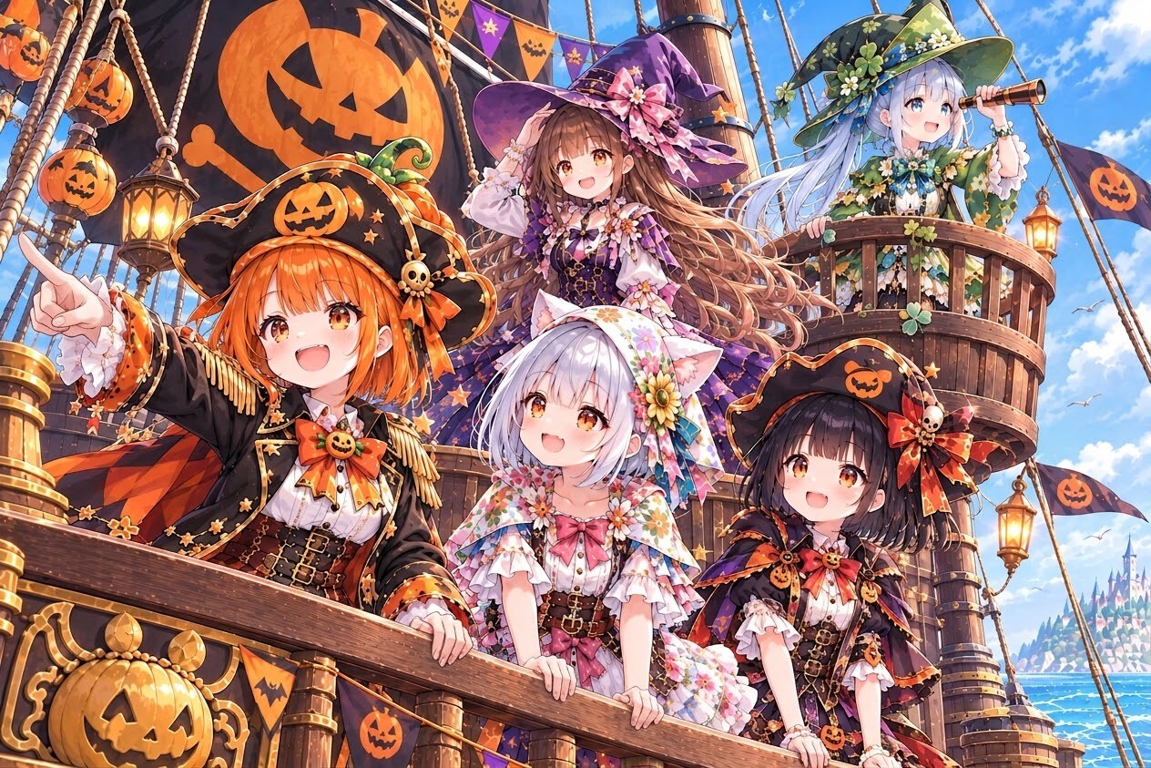 ミザールちゃんとあんずちゃんをハロウィン海賊団にご招待！ | の人気AIイラスト・グラビア