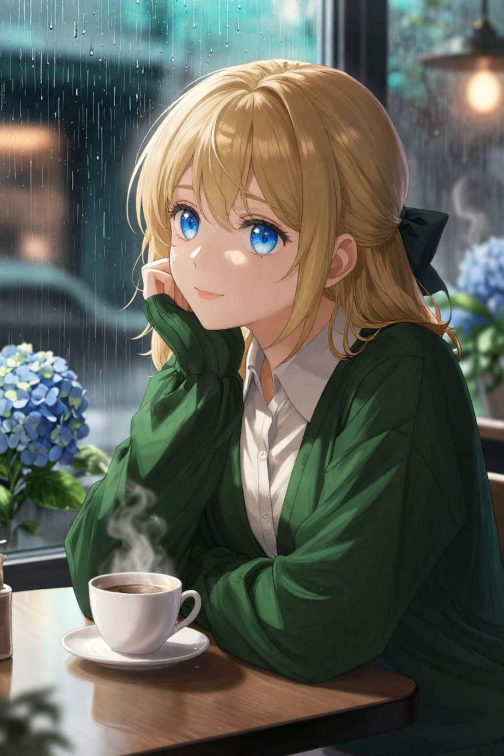 雨と紫陽花と美女