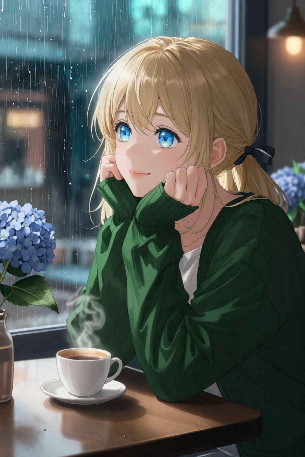 雨と紫陽花と美女