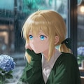 雨と紫陽花と美女 2枚目
